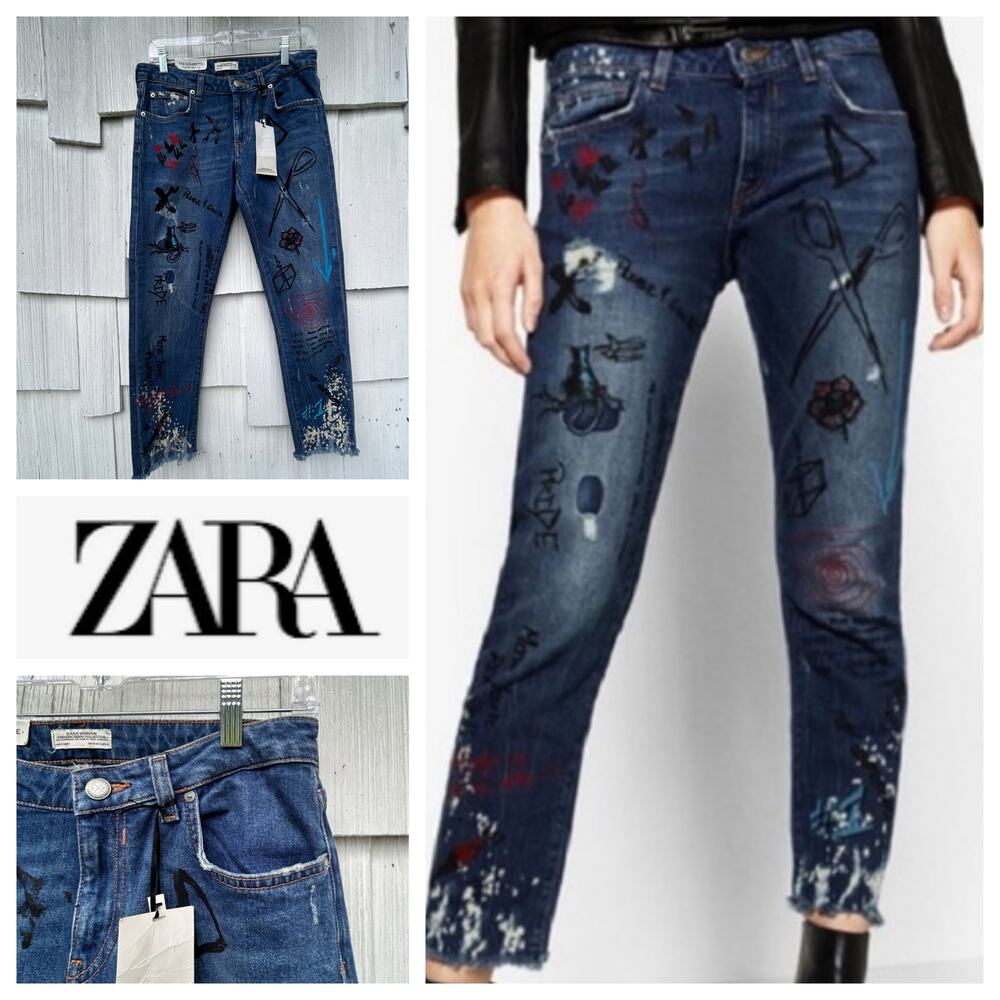 NWT Zara The Cigarette Jeans Relaxed Fit Mid-Rise Yesterday Blue Wash‎ Size 4